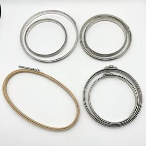 Vintage Metal & Wood Embroidery Hoops Adjusto Embro Cork Spring Round Oval READ